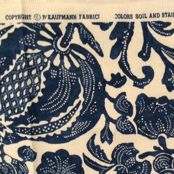 P Kaufman Pomegranate Blue and Cream Designer Fabric Remant - Picture 4 of 5
